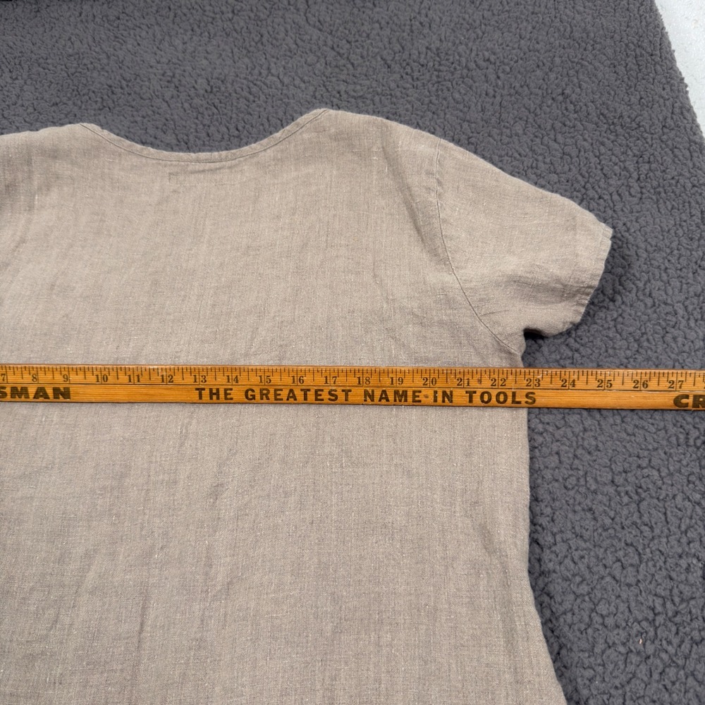 FLAX 100% Linen Short Sleeve Tunic Top Oatmeal Beige Tiered Hem Womens Medium - Picture 6 of 9